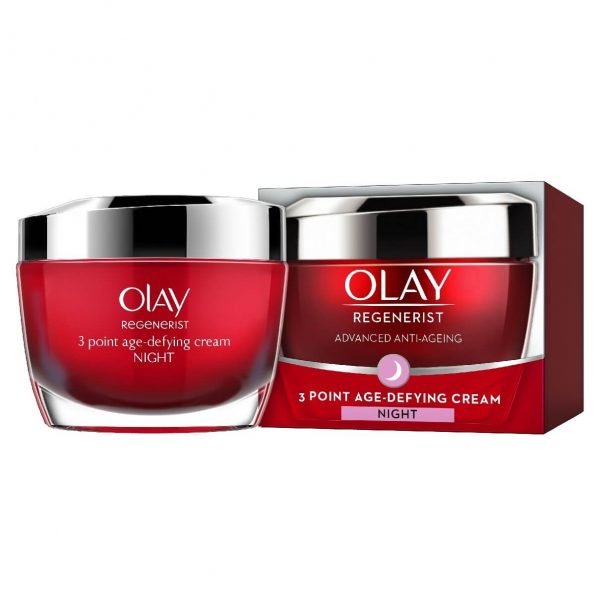 01 OLAY RG 3PT NIGHT CREAM 50ML UK GR GROUP 1 <ul class="a-unordered-list a-vertical a-spacing-none"> <li><span class="a-list-item">Firms skin and reduces the look of fine lines and wrinkles every day</span></li> <li><span class="a-list-item">Anti-ageing moisturiser designed for areas most prone to ageing: Eyes, jawline and neck</span></li> <li><span class="a-list-item">Hydrates during the night to improve elasticity and firms skin for a lifted look</span></li> <li><span class="a-list-item">Formulated with Powerful Amino-Peptide Complex II</span></li> <li><span class="a-list-item">It Helps Exfoliate, smooth and revitalise the look of the skin while you sleep</span></li> </ul>