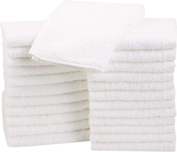 61KuY1k5AL. AC SL1500 1 AmazonBasics Cotton WashclothsAmazonBasics cotton washcloths offer the perfect combination of softness and strength - ideal for anything from gentle face cleansing to general house cleaning. You can divide the pack up, placing some in the bathroom linen closet, some in the nursery, and some in the kitchen drawer or under the sink, plus a couple in your gym bag.The washcloths measure 12x12 inches each and make a useful addition to any home or office. An Amazon Brand.