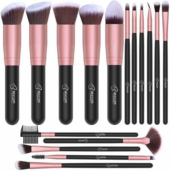 71JHl9cr4NL. SL1500 1 Makeup Brush Set Premium Synthetic Foundation Brush Blending Face Powder Blush Concealers Eye Shadows Make Up Brushes Kit (Rose Golden) Good news for Makeup Professionals And Starters Bestope 16 pieces makeup brushes set contains 5 basic, bigger makeup brushes and 11 relatively smaller brushes. This set meets nearly all your demands for your fantasy looks. Featuring high cost performance and high quality. This set makes it bonus for every makeup enthusiast. It covers All Areas On Your Face It Works well for eyes, nose, lips, cheeks, forehead and even hard-to-reach areas on your face. It is useful for Versatile applications like Fan, Powder, Blush, Contour, Eye Shadow, Concealing, Blending, Nose Shading, Lip Lining, Eyebrow, Eyeliner, Lash and more It has Soft Synthetic Fibers & Durable Handle The soft synthetic fibers won't soak up liquids and creams, but spreads it evenly on your face for a perfectly blended look. The wooden handle is firm and easy to hold. Package contents: 1*16pcs Bestope Makeup Brush Set 1*User Manual
