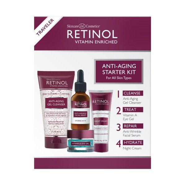 RETINOL VITAMIN ENRICHED ANTI AGING STARTER KIT 1 <ul> <li><span class="a-list-item">RETINOL ANTI-AGING STARTER KIT – Perfectly-Sized Products Specially Selected to Introduce Your Skin to the Beautiful Benefits of the Original Retinol Skincare Line</span></li> </ul>