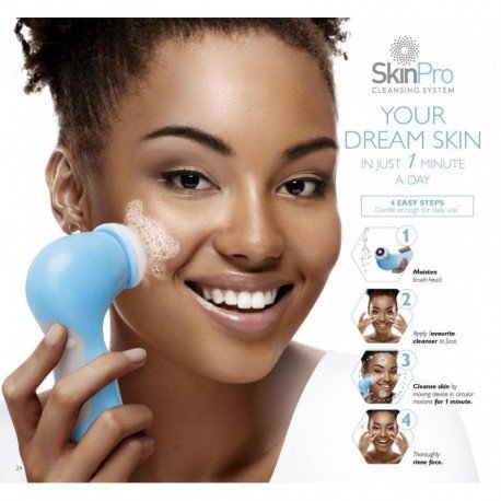 Skin pro cleansing system 1 1 SkinPro Cleansing System is an effective 2-speed powered cleansing brush that deeply cleanses and gently massages the skin. Removing more dirt, makeup and oils than manual cleansing resulting in visibly smoother, more radiant skin with a more even skin tone**.