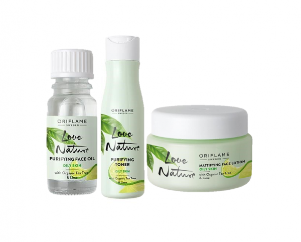 set 1 Oily skin needs to be both hydrate and mattify. Natural Tea Tree Oil & Lime re-balance skin with its hydrating and antibacterial properties.